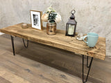 Rustic Solid Wood Coffee Table with Hairpin Legs