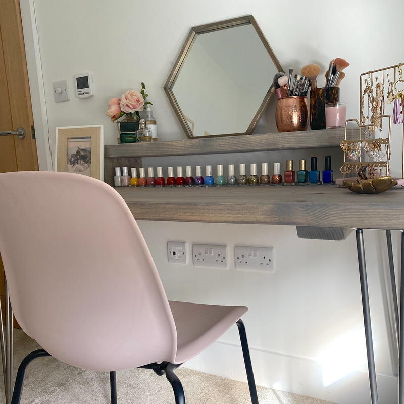 Vanity Desk with Natural Steel Hairpin Frame Legs The Bespoke