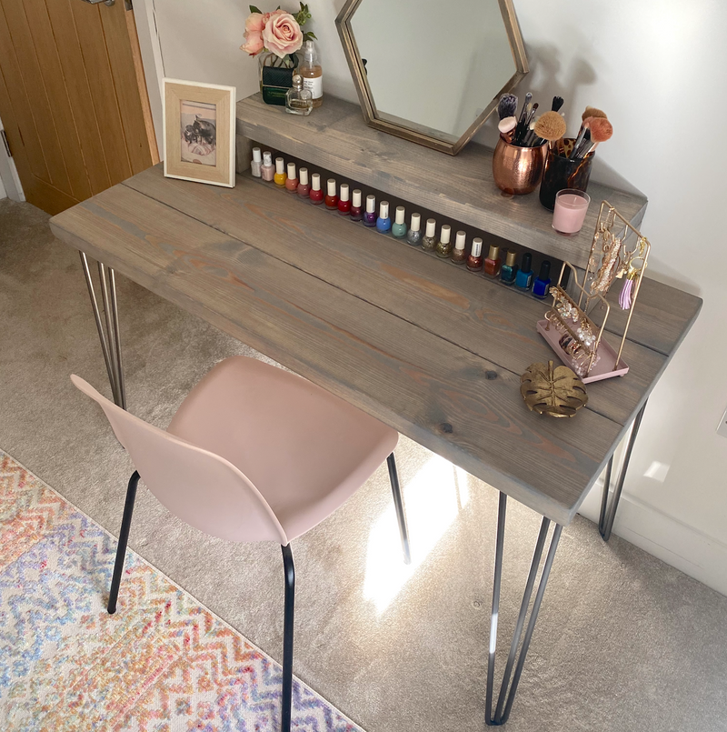 Vanity Desk with Natural Steel Hairpin Frame Legs The Bespoke