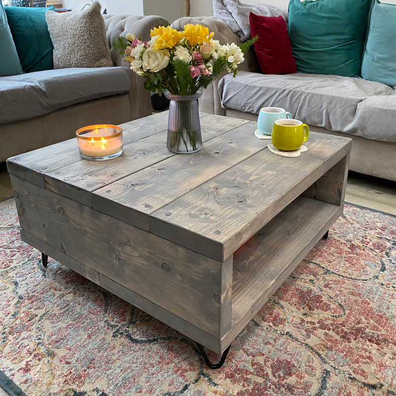 Square Hairpin Leg Coffee Table with Storage