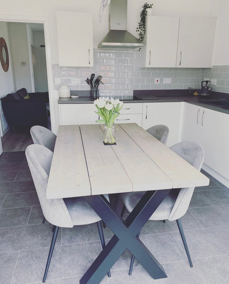 Dining Table and Bench with Steel X Frame Legs