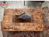 Rustic Wooden Coffee Table with Magazine Holder