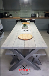Dining Table and Bench with Steel X Frame Legs